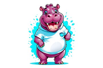 Wall Mural - A Cartoonish Hippopotamus in a Playful Pose (JPG 300Dpi 10800x7200)