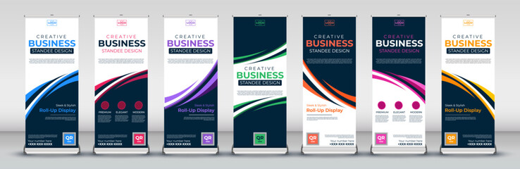 modern roll up banner design set for signboard advertising template standee x banner for street busi