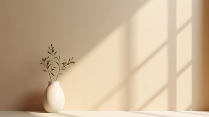 Poster - Minimal product placement background with palm shadow on cement wall, elegant summer interior architecture. Product platform