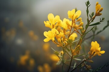 Wall Mural - A detailed view of a plant featuring vibrant yellow flowers. This image can be used to add a touch of nature and color to various projects.