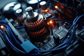 Poster - a detailed close up image of a computer motherboard. this image can be used to illustrate technology