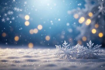 Wall Mural - Winter background with snowflakes and bokeh lights. Christmas background. Copy space for text. ai generative