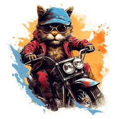 Cat driving a motorcycle in the summer