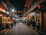 Fototapeta Uliczki - photo of background chinatown street at night, generative AI