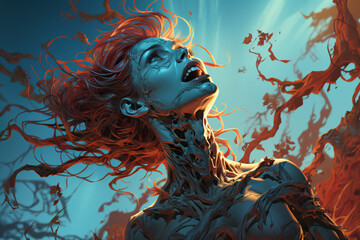 Wall Mural - female zombie, close-up portrait. undead, drowned, ghoul girl. negative character. colorful illustration.