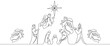 line art drawing. Bible Merry christmas scene of holy family. Vector illustration
