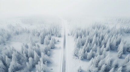 Wall Mural - Aerial view of the winter road without car