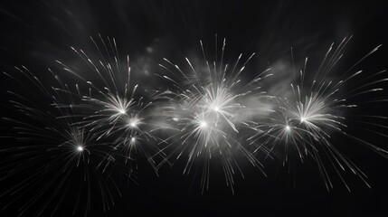 Wall Mural -  a black and white photo of fireworks on a dark night with no one in the photo looking at the fireworks.