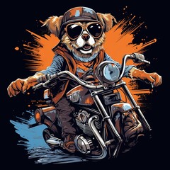 Wall Mural - Dog driving a motorcycle in the summer