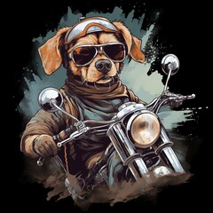 Wall Mural - Dog driving a motorcycle in the summer