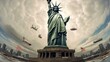Statue of Liberty in New York City, USA. Independence Day. July 4 Concept. Patriotism Concept. USA Flag.