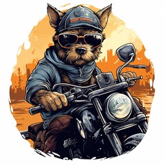 Wall Mural - Dog driving a motorcycle in the summer