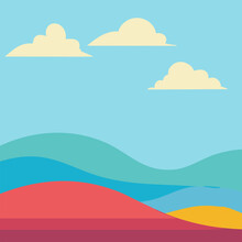 Vector Illustration In Flat Simple Style With Copy Space For Text - Summer Landscape With Natural Scene - Gradient Hills - Abstract Background Or Wallpaper For Banner, Greeting Card, Wallpaper
