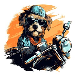 Wall Mural - Dog driving a motorcycle in the summer