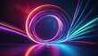 3D rendering abstract shape glowing in ultraviolet spectrum with curvy neon lines on a colorful background