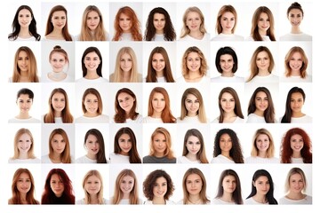 Sticker - A diverse collection of women's portraits showcasing a variety of hairstyles and hair colors, arranged in a grid format, illustrating the diversity of female beauty.