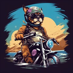 Wall Mural - Dog driving a motorcycle in the summer