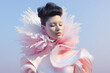 © ADDICTIVE STOCK - Generative AI image of a woman fashion model with feathered attire