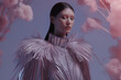 © ADDICTIVE STOCK - Generative AI image of a futuristic woman fashion model in feathered attire