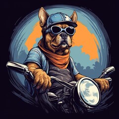 Wall Mural - Dog driving a motorcycle in the summer