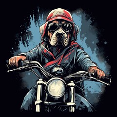 Wall Mural - Dog driving a motorcycle in the summer