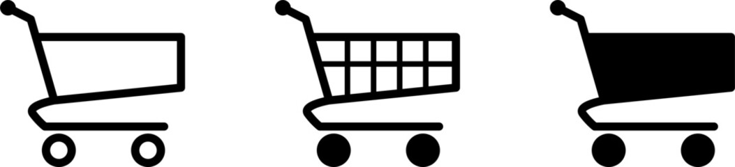 Poster - black and white shopping cart supermarket trolley icon set. vector image.