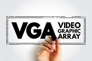 Aufkleber - VGA Video Graphic Array - video display controller and accompanying de facto graphics standard, acronym text concept stamp