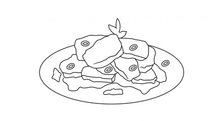 Sticker - Animation of a sketch of a typical Indonesian food rendang meat icon