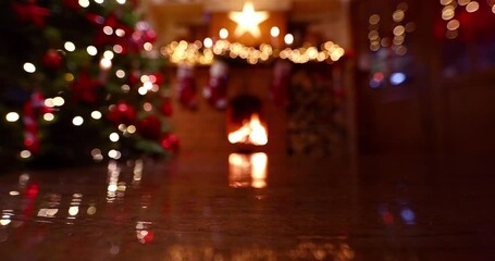Wall Mural - christmas background with a beautiful decorated fir tree and a garland with a big star