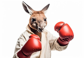 Canvas Print - canguru engraçado usando luvas de boxe, animal pronto para luta 