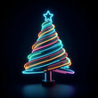Abstract christmas tree cyberpunk neon cyberspace lighting, Innovative technology cultureand religion holiday celebration concept 