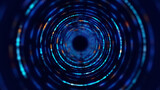 Fototapeta Perspektywa 3d - Technology wireframe circle tunnel on dark background. Futuristic 3D wormhole grid. Digital dynamic wave. 3d rendering.
