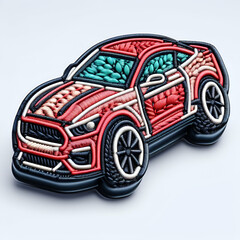 Poster - 3d embroidered car logo stitched patchwork icon on on white background