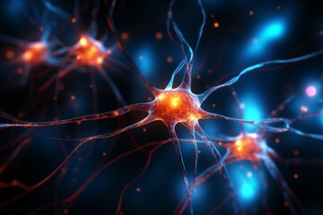 Wall Mural - neuron cells neural network under microscope neuro research science brain signal information transfe