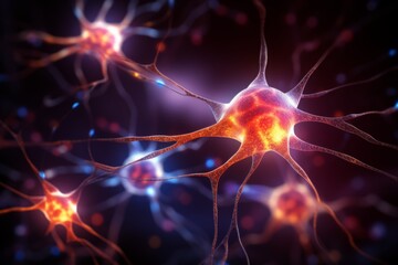 Wall Mural - neuron cells neural network under microscope neuro research science brain signal information transfe