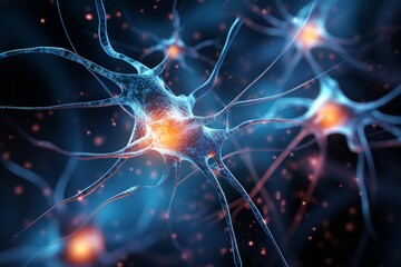 Wall Mural - neuron cells neural network under microscope neuro research science brain signal information transfe