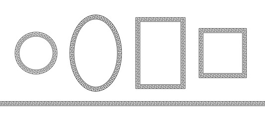 Wall Mural - Greek pattern. Roman ellipse frame. Outline greece border isolated on white background. Round greec boarder for design prints. Circular ancient ornament. Fret rome key stripes. Vector illustration