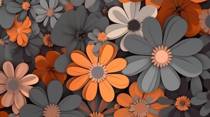 Poster - Gray orange abstract video background from vector flowers. AI generative.