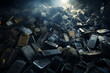 Pile of old mobile phones on the ground in a garbage dump, Generative Ai