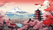 Drawing of Japan with landmark and popular for tourist attractions