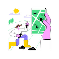 Poster - Soil sampling isolated cartoon vector illustrations. Farmer with tablet dealing with soil sampling, smart agriculture, improve agricultural yield, monitor the nutrient value vector cartoon.
