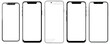 set of smartphone mock-ups with blank white screen isolated on transparent background - design element PNG cutout collection