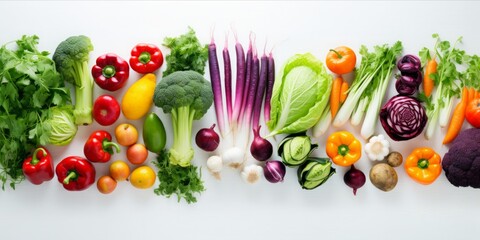   Diverse Colored Vegetables Arranged on a White Table in the Garden, Showcasing the Vibrant Bounty of a Fresh Culinary Harvest