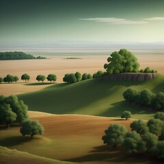 Wall Mural - Green Barren land landscape. AI generated illustration