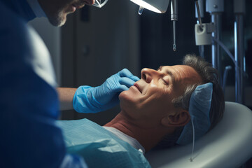 Canvas Print - A patient receiving local anesthesia before dental implant surgery. Concept of pain management and comfort. Generative Ai.