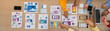 Top view panorama banner of startup company employee planning on user interface prototype for mobile application or website in office. UX UI designer brainstorm user friendly interface plan. Synergic