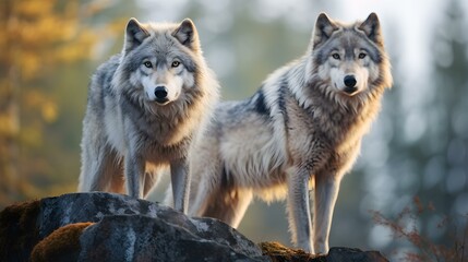 Wall Mural - Wolf Pair surveying Territory at Dawn