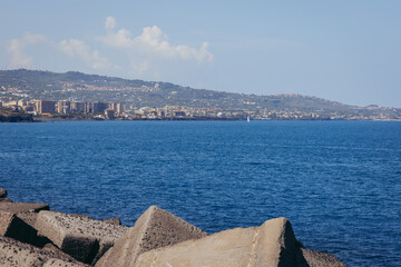 Sticker - View from Levante Pier in Port in Catania city on the island of Sicily, Italy