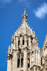 Sticker - Details of tower of St Stephen's hall, part of Palace of Westminster in London, view from Old Palace Yard, UK