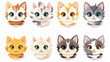 Cat portrait stickers with a selection of adorable cat breeds on a clean background.